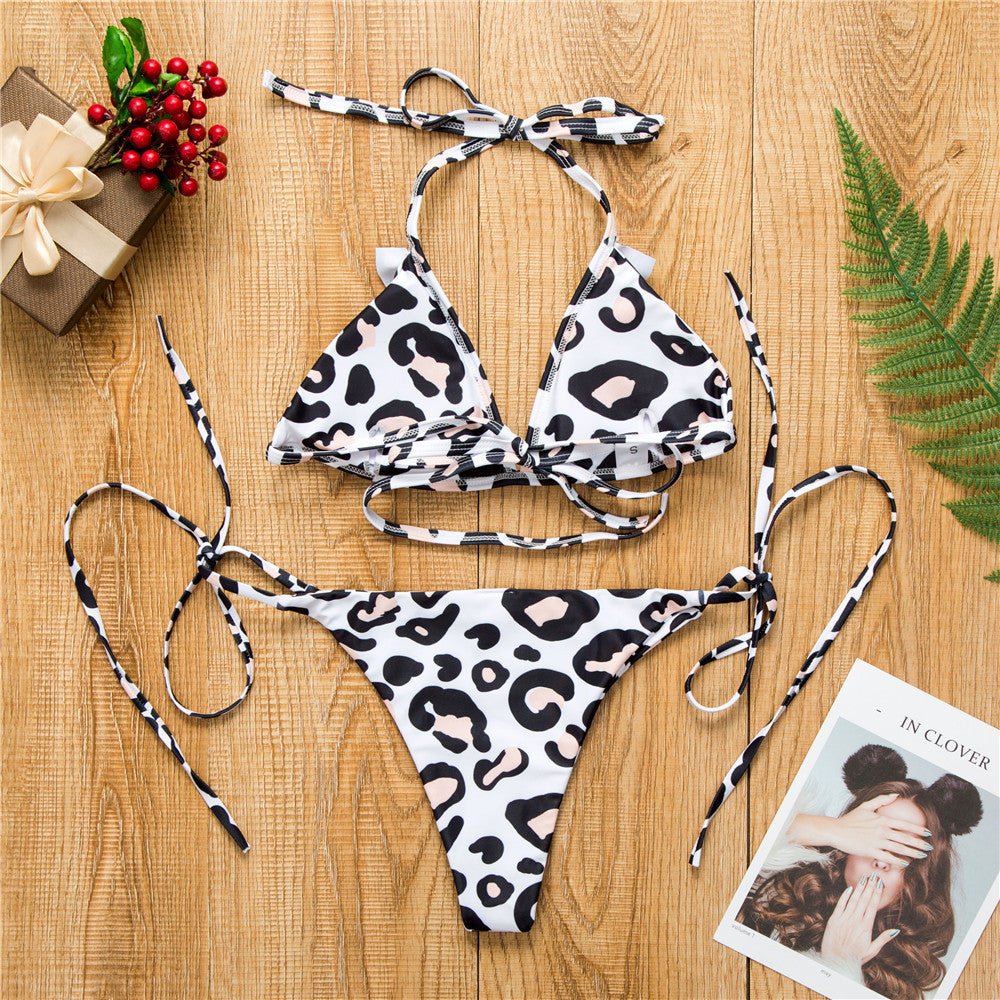 European and American new leopard ruffle bikini