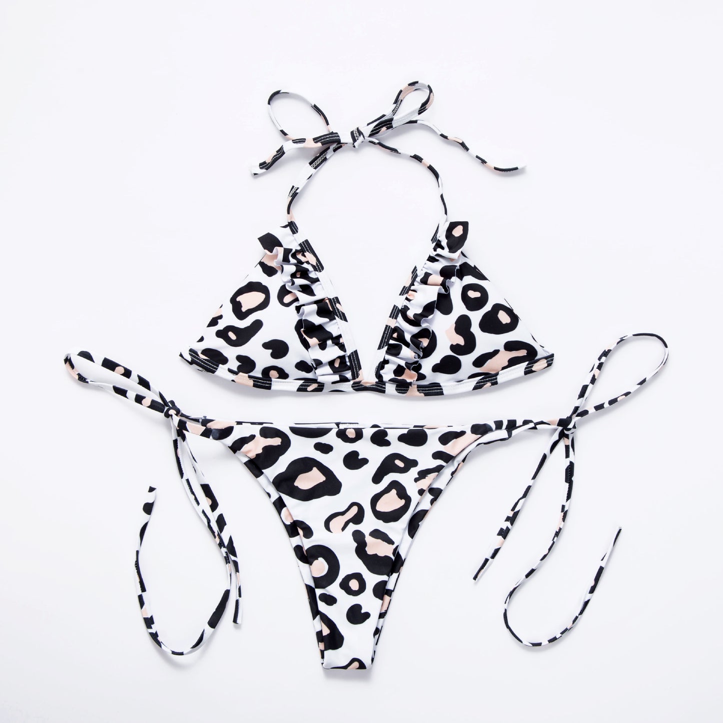 European and American new leopard ruffle bikini