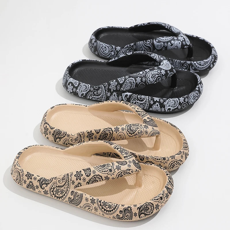 Summer Women Comfort Flip-Flop, attractive print, Soft Thick-Soled Cloud Slippers