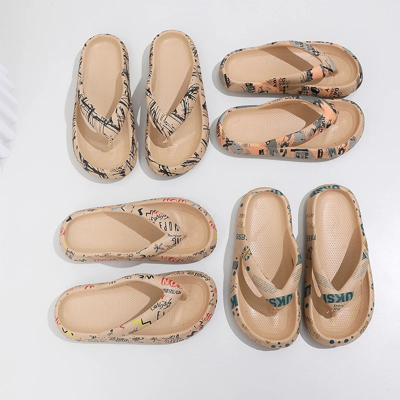 Summer Women Comfort Flip-Flop, attractive print, Soft Thick-Soled Cloud Slippers